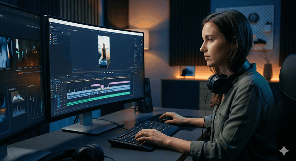 Mujer editando tiktoks